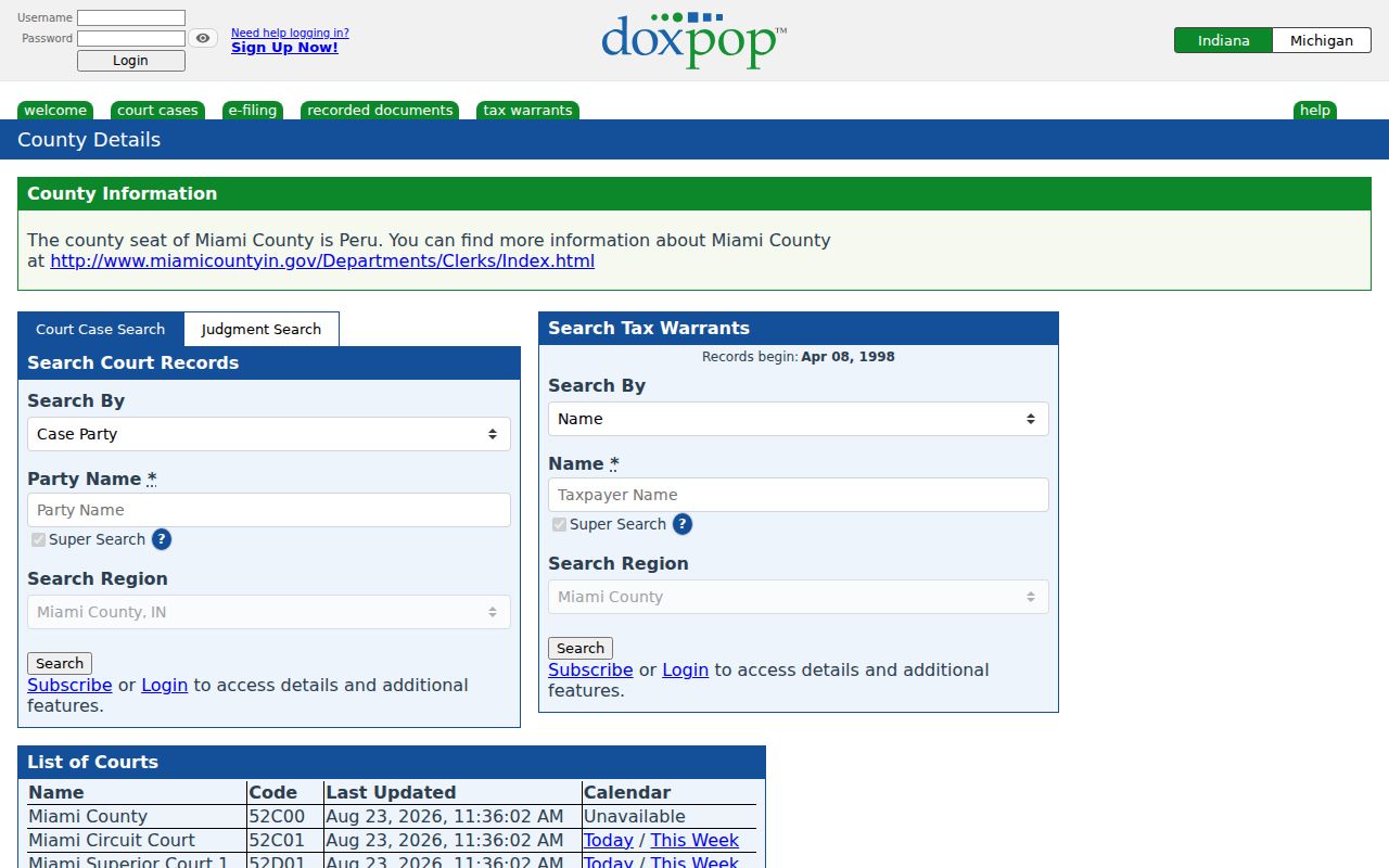 Miami County docket search Doxpop county information