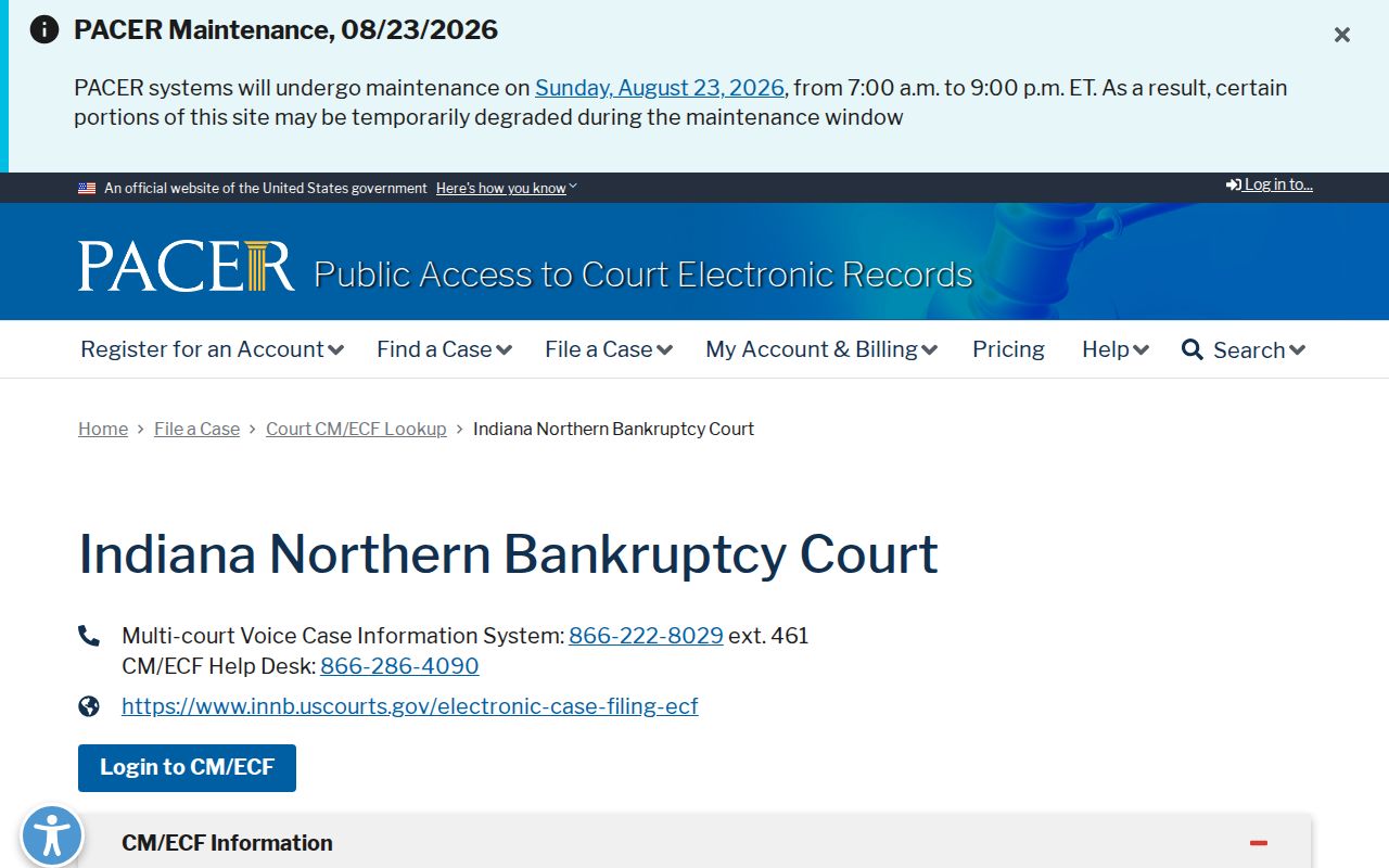 Northern District of Indiana Bankruptcy Court PACER profile covering Miami County