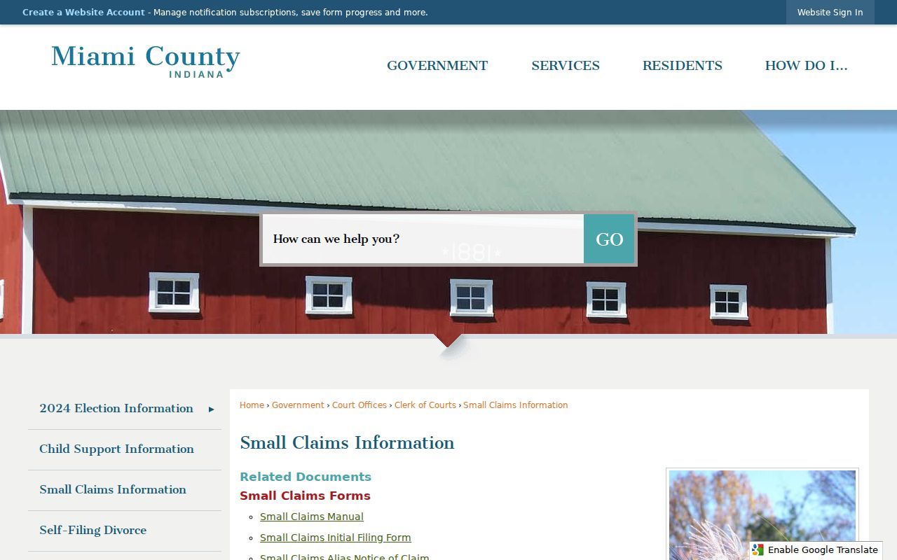 Miami County small-claims form links and filing resources