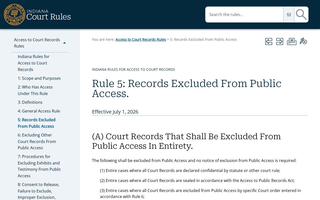 Miami County court case records Access Rule 5 exclusions