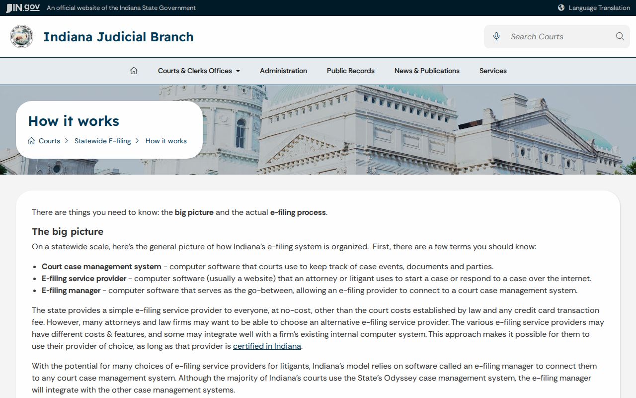 Miami County court case records Indiana e-filing workflow