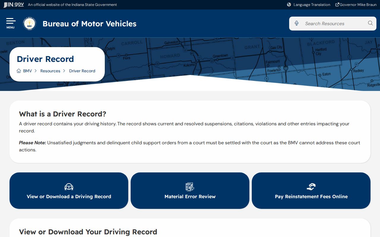 Miami County traffic court record and Indiana BMV driver record distinction